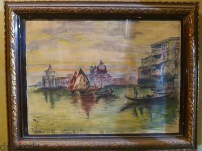 لوحة كلاسيكية لمدينة البندقية الإيطالية برسم يدو لفنان معروف جدا