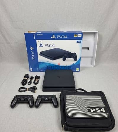 فرصة PS4 Slim مساحة 1TB زيرو+أحدث الألعاب FC25+دراعين وشنطة بالكرتونة