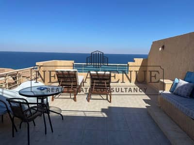 fully furnished chalet sea view prime location 3rd floor at street level full sea view in telal el ain el sokhna