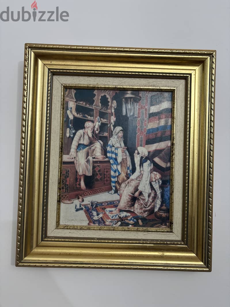 Vintage Moroccan Framed Art – Orientalist Interior Scene 1