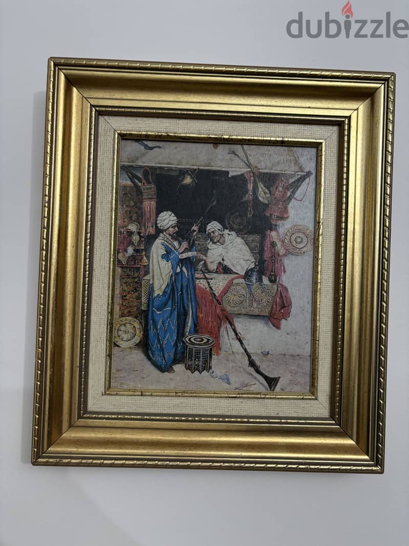 Vintage Moroccan Framed Art – Orientalist Interior Scene 5