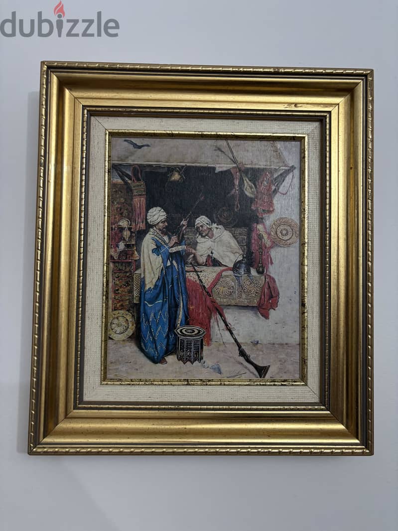 Vintage Moroccan Framed Art – Orientalist Interior Scene 6