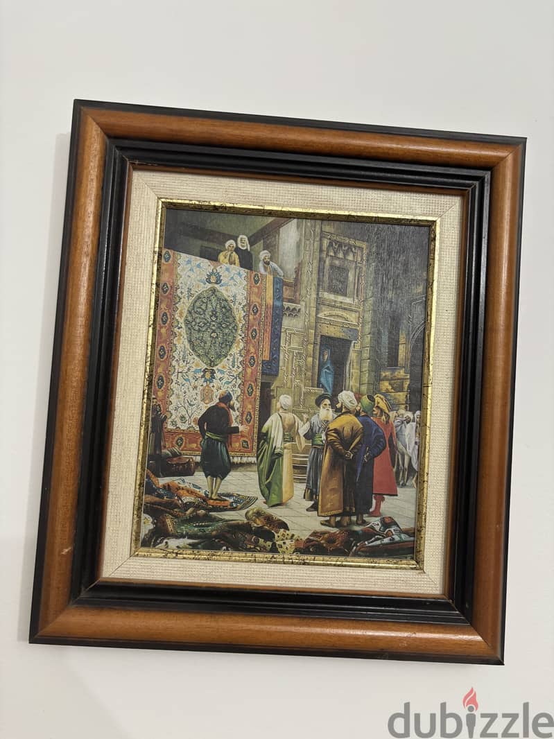 Vintage Moroccan Framed Art – Orientalist Interior Scene 9