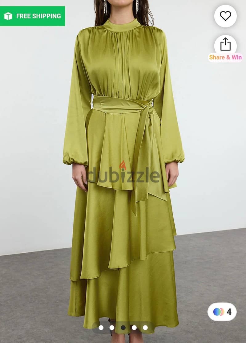 Satin Long light Green Dress 1