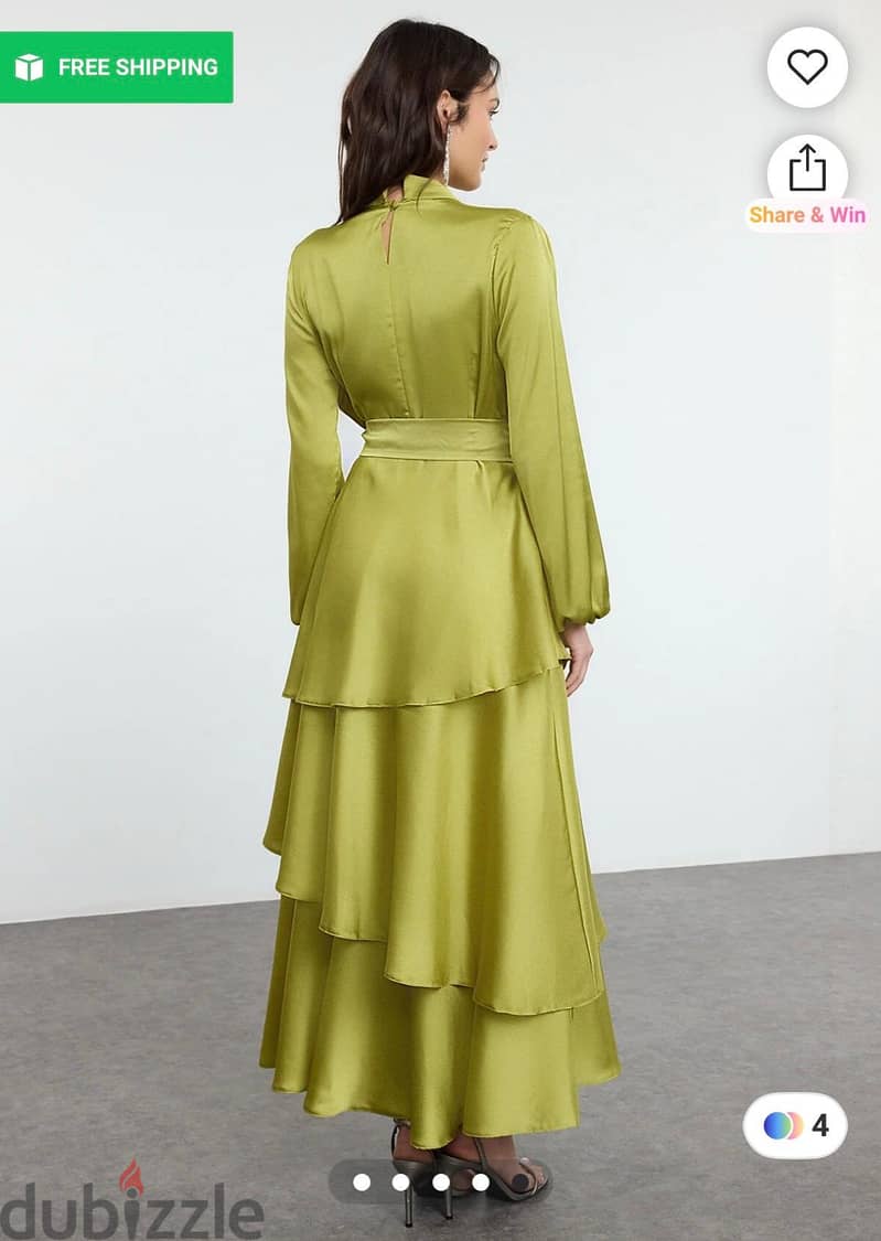 Satin Long light Green Dress 2