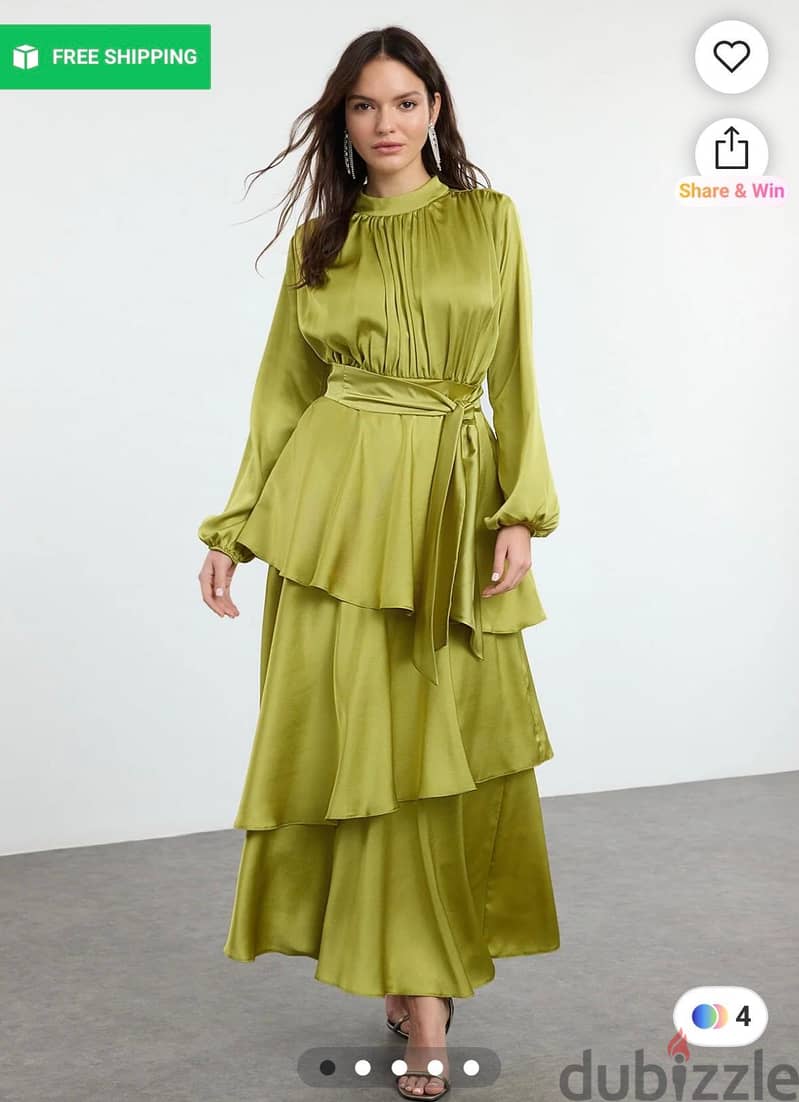 Satin Long light Green Dress 4
