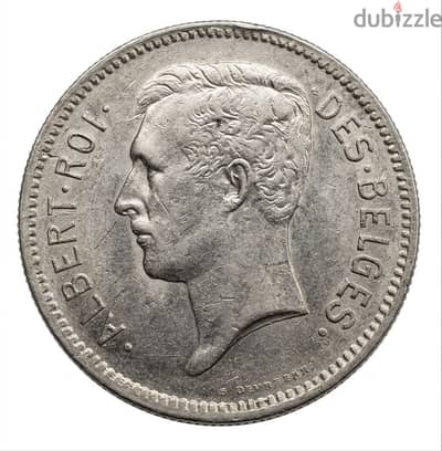 5 Francs (1 Belga) coin from the Kingdom of Belgium, minted in 1932.