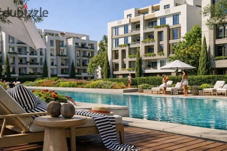 شقة مميزة متشطبة بالكامل بالمطبخ والتكيفات بإطلالة مباشرة على اكبر لاند سكيب في كمبوند الجار شيراتون