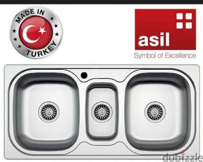 حوض مطبخ أصيل Asil  ستانلس ستيل ٢ عين و نص تركي جديد