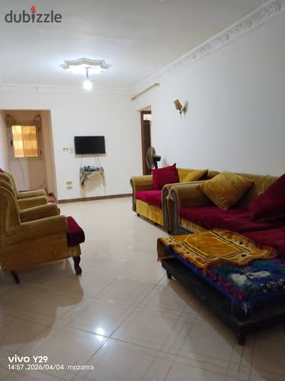 Furnished apartment for rent, 160 sq m, super deluxe finishing. The apartment is fully furnished in Zahraa Madinat Nasr, Al-Ahali Buildings.