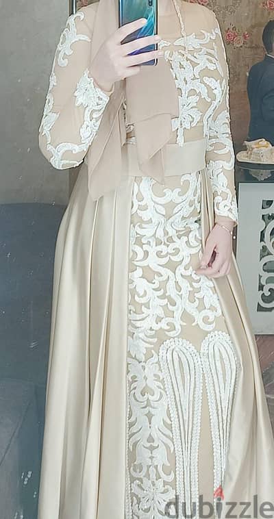 engagement beautiful beige dress with white sequins