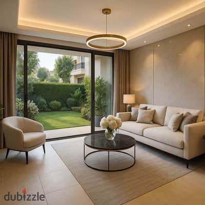 Seize the opportunity of a ground-floor apartment with an open view for sale with only 5% down payment in the most upscale compound in Al Tagamoa