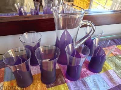 طقم عصير وشربات زجاجي فاخر 7 قطع - حالة ممتازة (موف) Glasmark