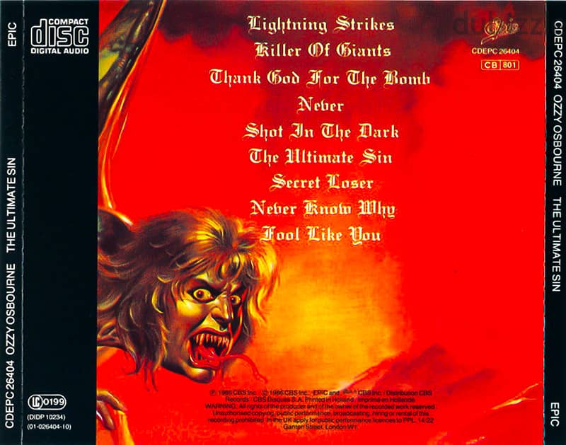 Ozzy Osbourne - The Ultimate Sin (CD Album) 1