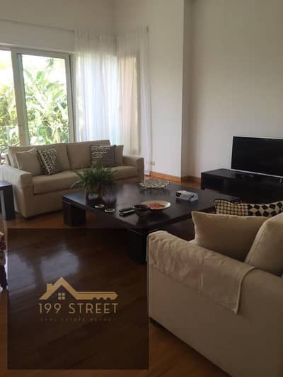 Luxury furnished apartment for rent Lake View New Cairo 3 bedrooms en suite 3 bathrooms guest toilet terrace garden fountain view central AC