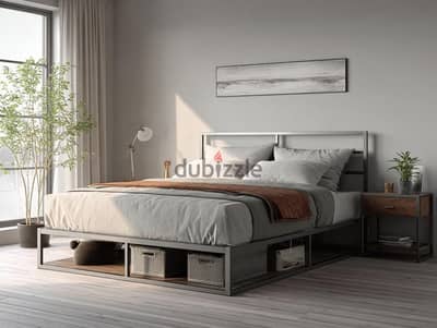 سرير مودرن بقاعدة تخزين | شاسيه حديد متين | تصميم عصري فخم modern bed