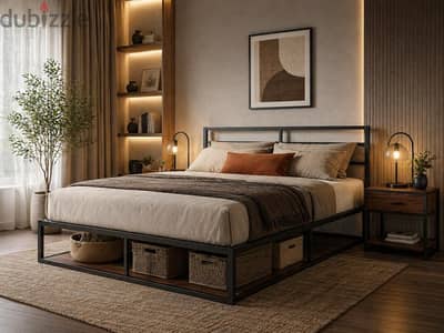 Modern Storage Bed | Solid Metal Frame + 2 Commode