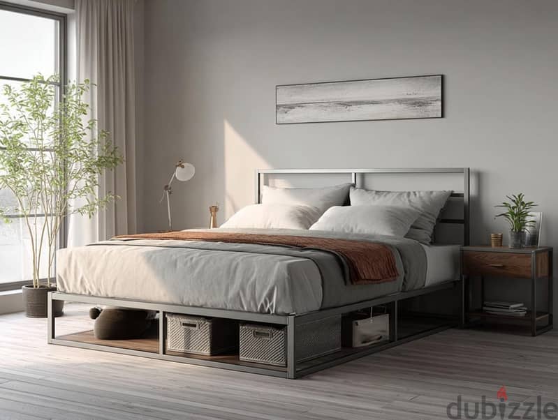 Modern Storage Bed | Solid Metal Frame + 2 Commode 1