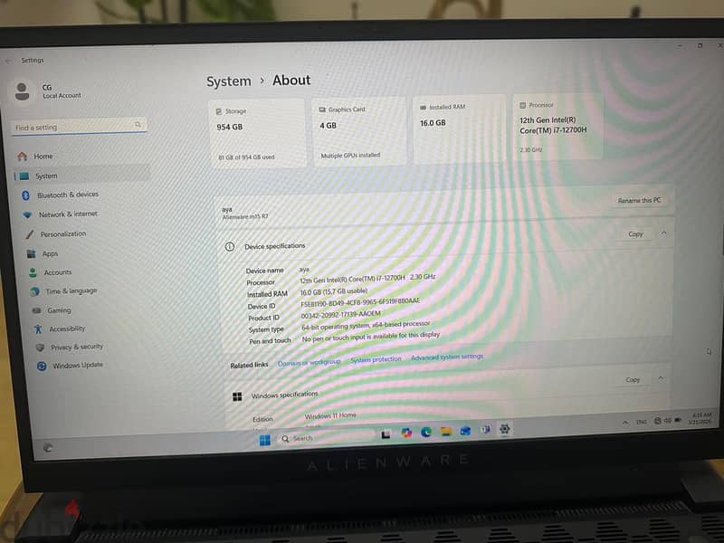 alienware M15 R7 12th Gen 3