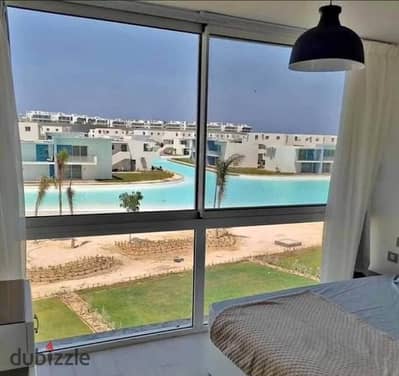 fully finished 2-bedroom chalet for sale, directly on the lagoon in the North Coast, inside Fouka Bay