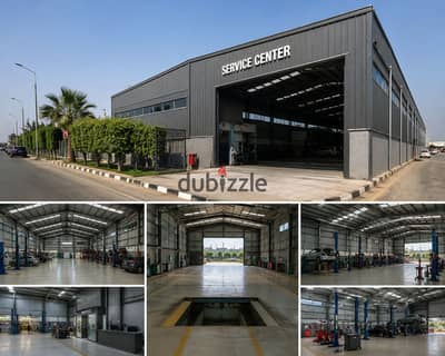 Maintenance service center for rent in the Fifth Settlement Industrial Area, with an area of ​​400 square meters, a hangar on the street.