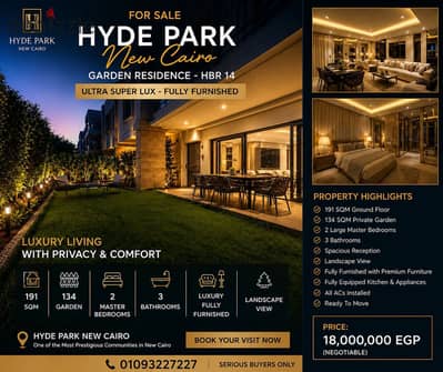 Hyde Park New Cairo | i villa Garden Residence (HBR) Ultra Super Lux – Fully Furnished – Ready To Move Hyde Park New Cairo | i villa Garden Residence (HBR) Ultra Super Lux – Fully Furnished – Ready To Move