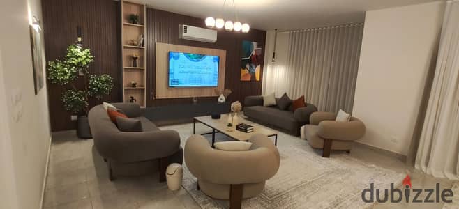 Furnished rental opportunity in Al-Rehab, ground floor apartment with a private garden of 200 square meters, 3 super lux rooms, very special location, close to all services, first occupancy