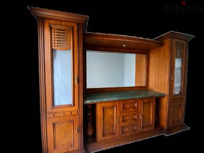 Luxury Solid Wood Wall Unit with Green Marble Top