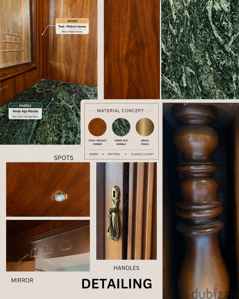 Luxury Solid Wood Wall Unit with Green Marble Top 1