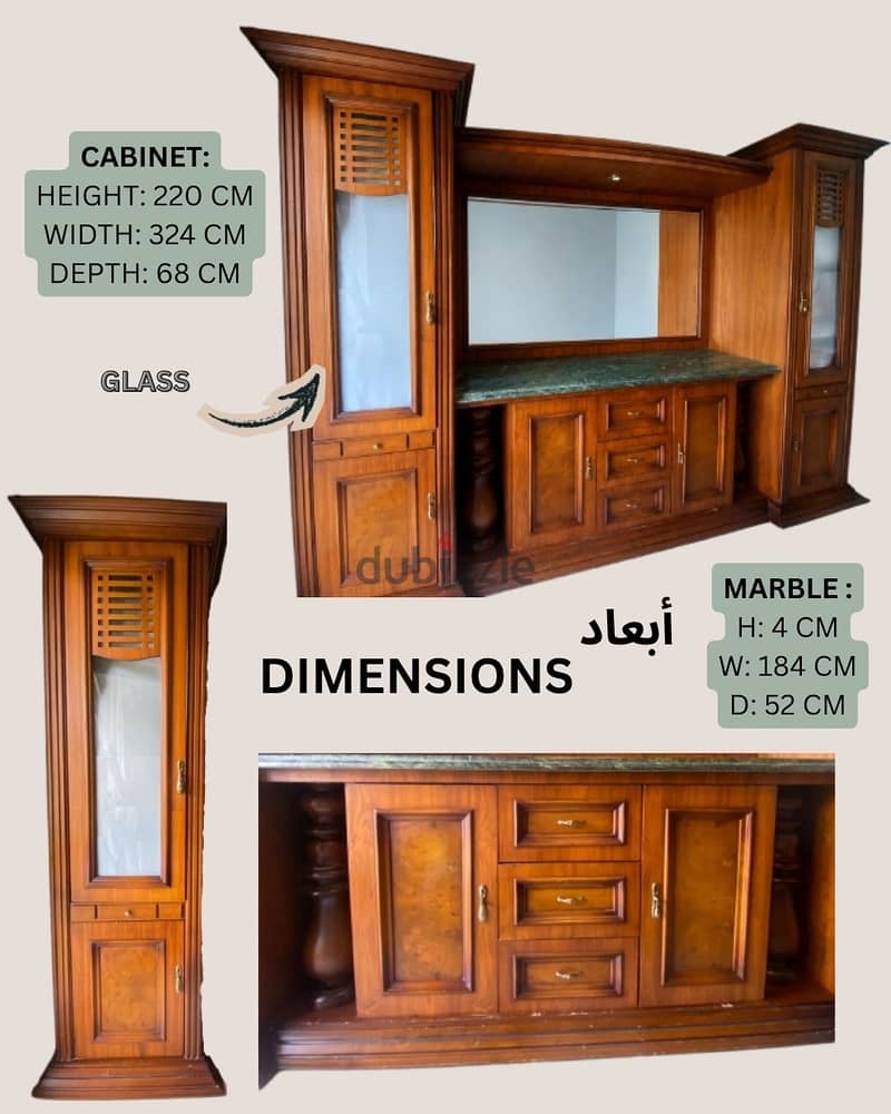 Luxury Solid Wood Wall Unit with Green Marble Top 2