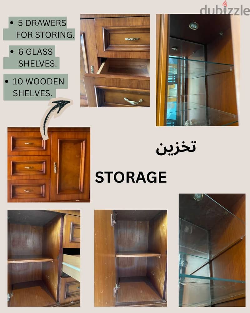 Luxury Solid Wood Wall Unit with Green Marble Top 3
