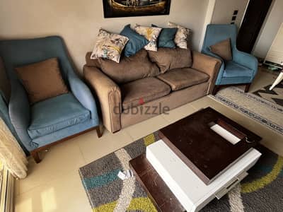 كنبة و ٢ كرسي و ترابيزة 'خشب زان' - Sofa & 2 Chairs & Table