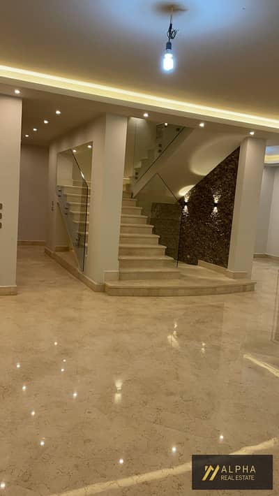 Standalone villa for rent in Cairo Festival City New Cairo 490 sqm land 368 sqm built up 5 bedrooms nanny room 7 bathrooms semi furnished kitchen appl