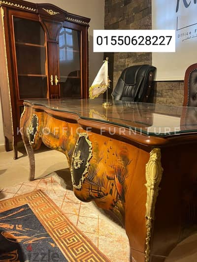 مكتب كلاسيك خشب زان احمر مطعم بالنحاس  KN office furniture اثاث مكتبي