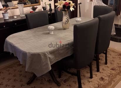 Dining room usedسفرة مستعملة خشب زان ٨ كراسي و بوفيه بمقابض نحاس