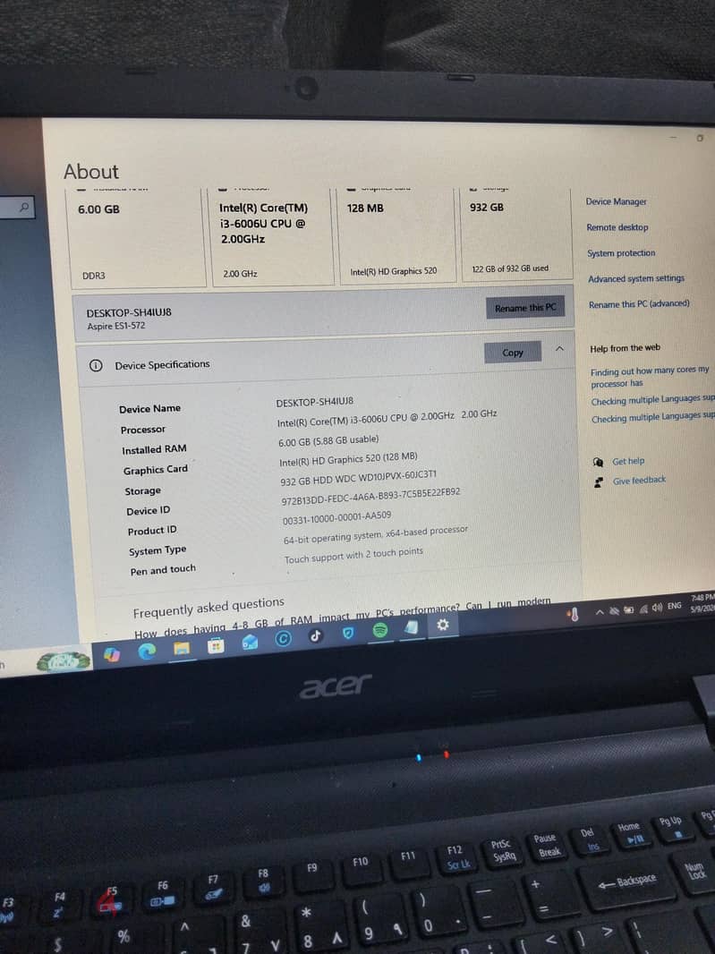لاب توب acer i3 جيل سادس هارد HDD 1 تيرا  رامات ٦ 3