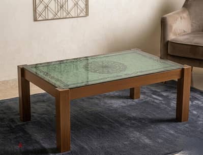 coffee table ترابيزة قهوة ازاز سوكريت ضد الكسر رجول خشب بني