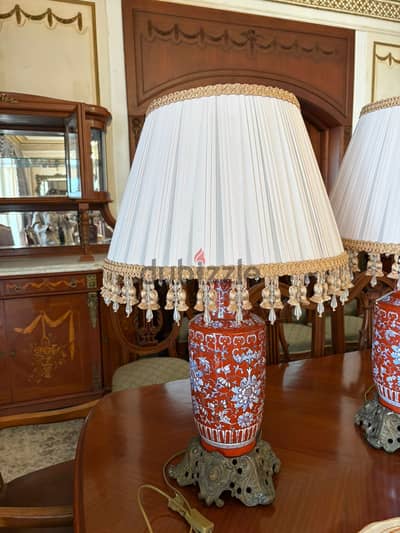 Pair of Table Lamps - China Vases with shades and Bronze Bases