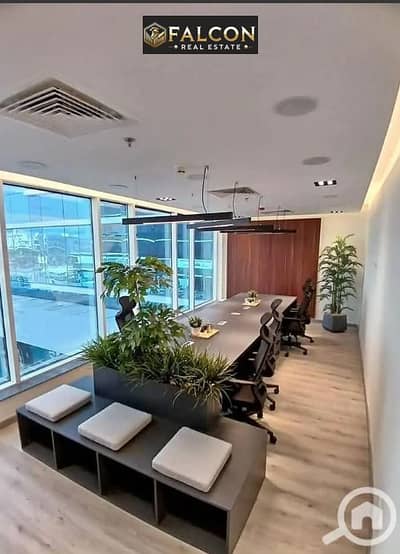 Office (ready for viewing) with a sea view on 90th Street, opposite the American University in Cairo, for sale in Golden Gate Mall.