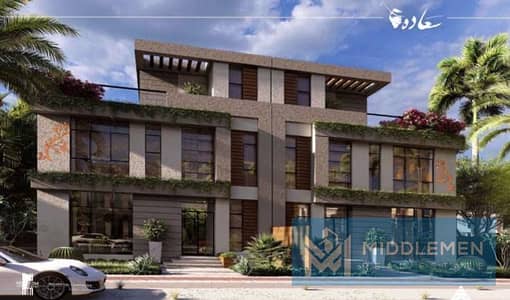 توين هاوس 315متر double height مجهز بالمصعد وحمام سباحة بإطلالة خضراء ولاجون للبيع في كمبوند سعادة القاهرة الجديدة -Saada new Cairo