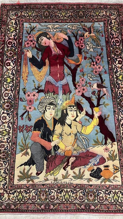 سجاد ايراني يدوي ممضي (قم عمر الخيام انتيك عمرها فوق 123 سنة 1324هـ)