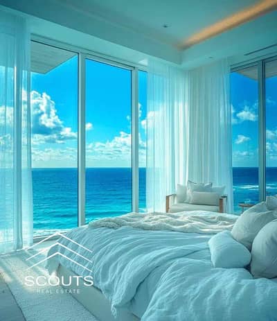 شقه صف اول علي البحر جاهزه علي الاستلام متشطب بالتكيفات full sea view للبيع في ابراج العلمين الساحل  الشمالي بجوار مارينا بالقرب من مراسي وهاسيندا باي