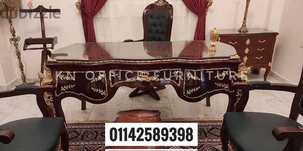 مكتب كلاسيك وزاري خشب زان احمر صافي مقاس ١٨٠سم