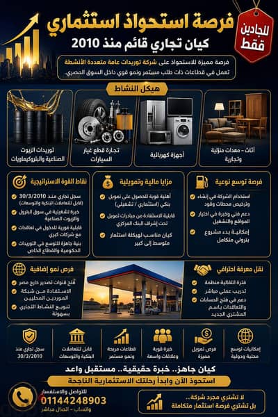فرصة استحواذ استثماري – كيان تجاري قائم منذ 2010