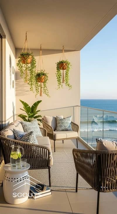 First row chalet in Lagoons sea view for sale at the lowest price next to Alamein Towers North Coast in Marina 8 near Porto