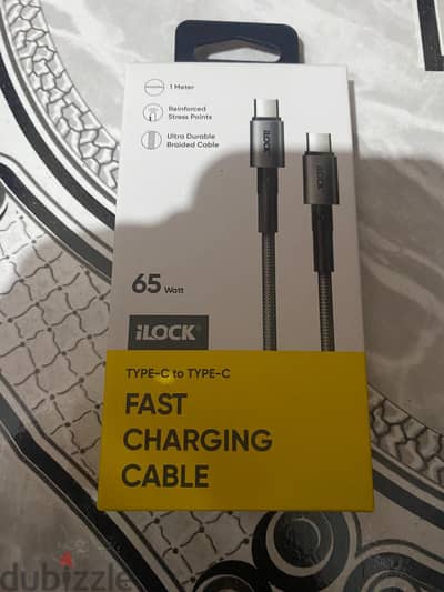 للبيع كابل شحن iLOCK منType-C إلى Type-C طول واحد متر فائق المتانة 65w