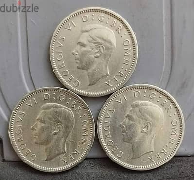 3 قطع عملة 6بنس بريطانيا جورج السادس سنة 1951 تاريخ واحد قفل ألاصدار