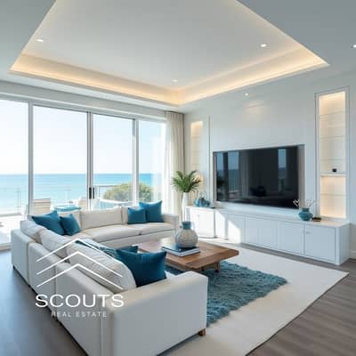 For living or investment: Chalet for sale, first row on the beach, fully furnished and equipped, in Marina 5, Al-Wuzaraa, New Alamein, North Coast