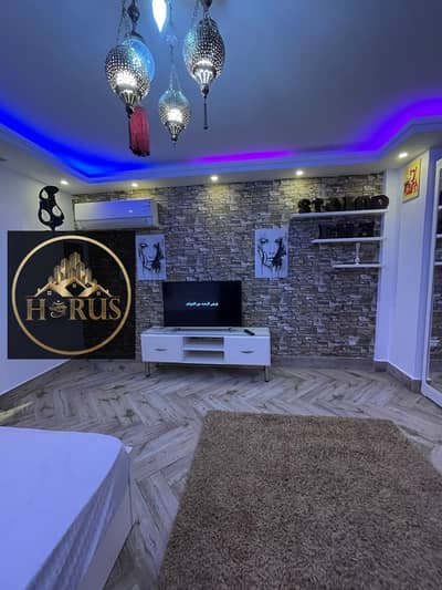 Furnished studio for daily rent in Sheikh Zayed, Beverly Hills compound with a distinctive outdoor seating area