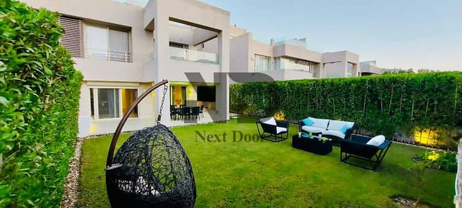 جونيور شاليه أرضي بجاردن خاص للإيجار في Hacienda Bay بالساحل الشمالي، بحالة جديدة تمامًا ومفروش بالكامل